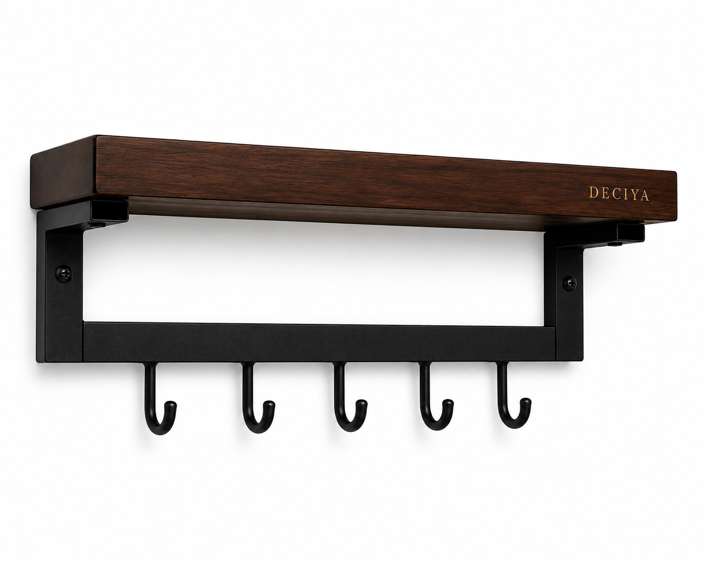 KeyDock in use — sunglasses, wallet, keys on walnut matte shelf